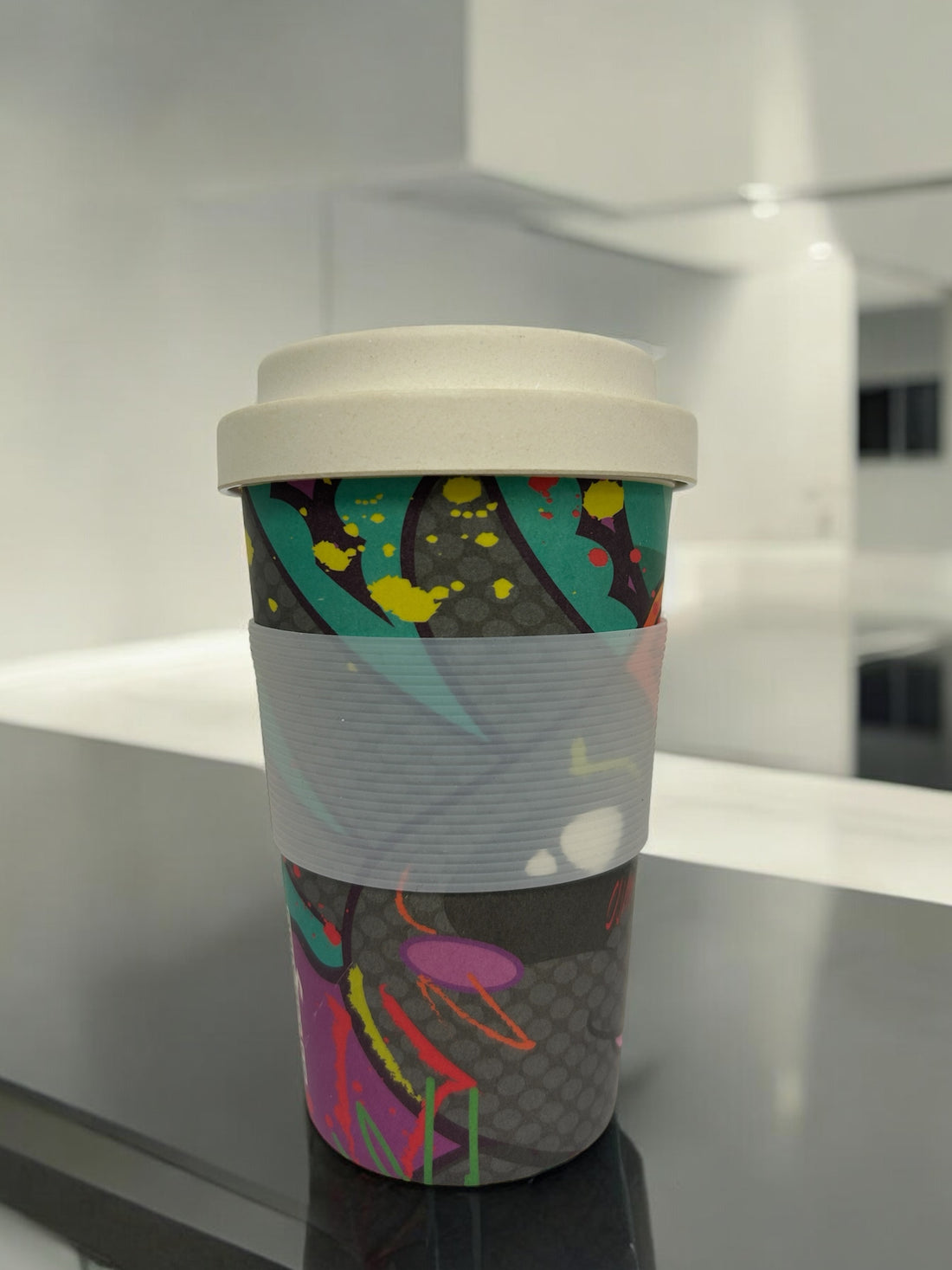 Full colour digital printed sustainable bamboo fibre coffee cup